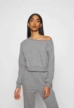 Even&Odd Off Shoulder&Jogger Set - Sweatshirt - Mottled Grey
